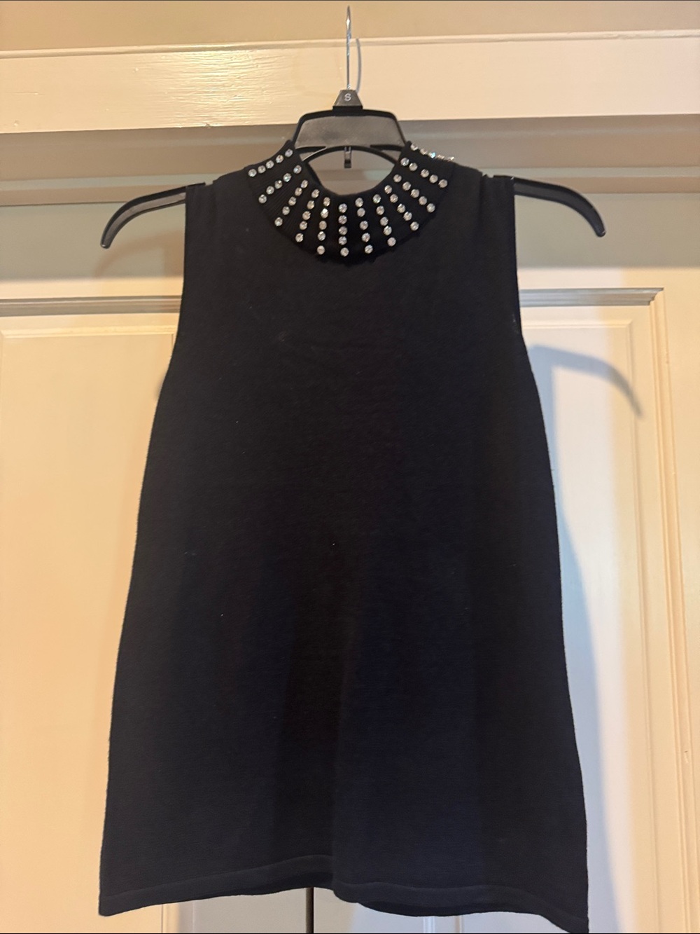 Tahari Black Jeweled Mock Neck Tank